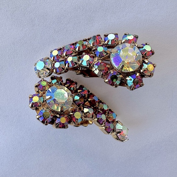 Vintage 1960s Aurora Borealis Clip Back Earrings - Picture 1 of 10